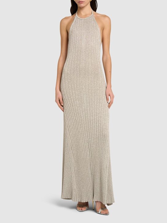 Tom Ford: Lurex rib halter neck long dress - Silver - women_1 | Luisa Via Roma
