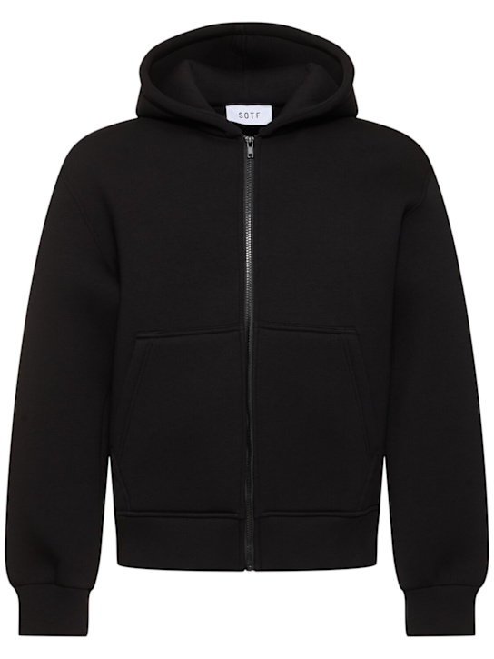 Full-zip stretch cotton hoodie - Thumbnail 1