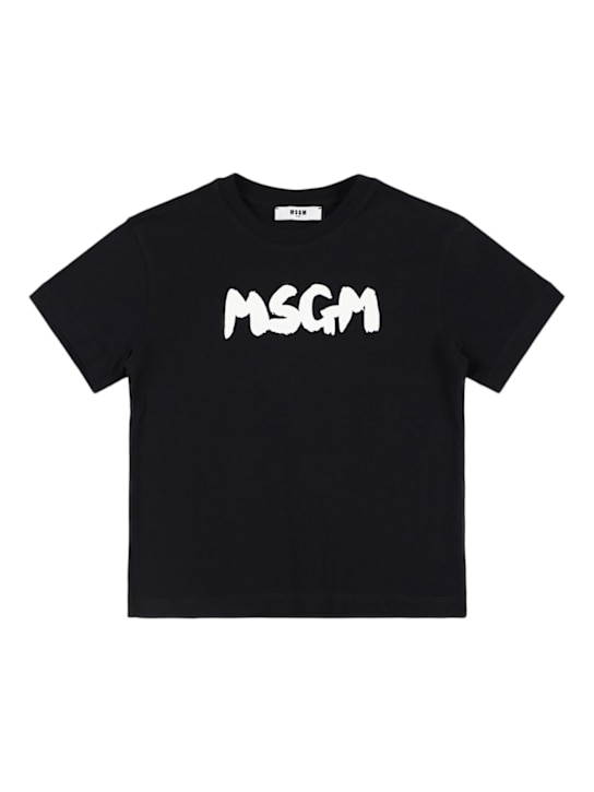 MSGM: Printed cotton jersey t-shirt - Black - kids-boys_0 | Luisa Via Roma