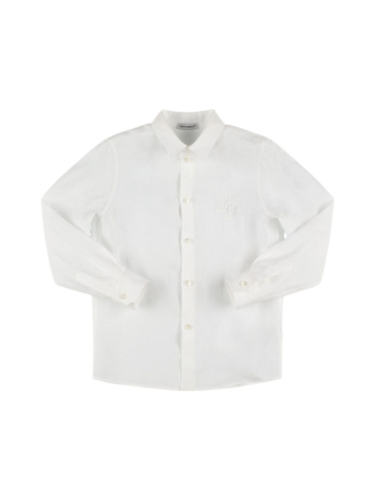 Dolce&Gabbana: Cotton poplin shirt w/logo - Beyaz - kids-boys_0 | Luisa Via Roma