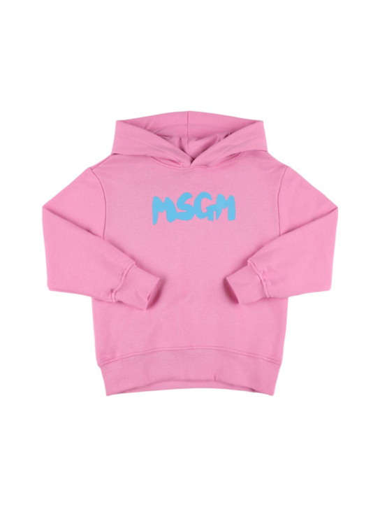 MSGM: Printed cotton hooded sweatshirt - Pink - kids-boys_0 | Luisa Via Roma
