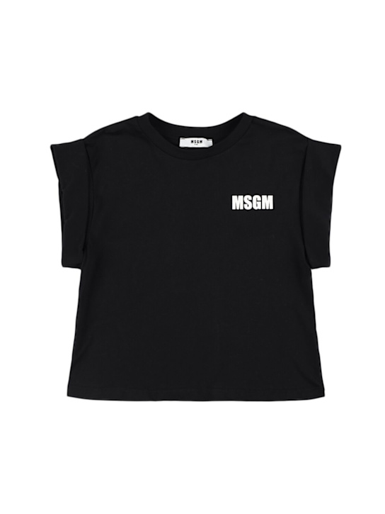 MSGM: T-shirt in jersey di cotone con logo - kids-girls_0 | Luisa Via Roma