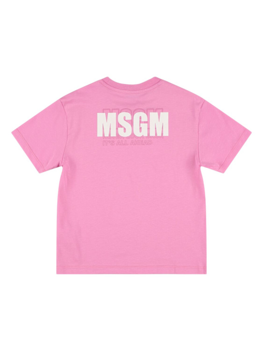 MSGM: T-shirt in jersey di cotone stampato - Rosa - kids-girls_1 | Luisa Via Roma