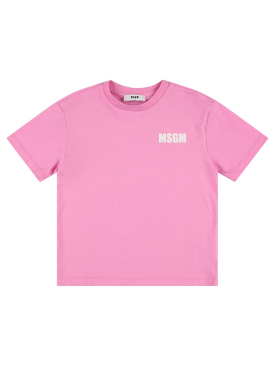 MSGM: T-shirt in jersey di cotone stampato - Rosa - kids-girls_0 | Luisa Via Roma