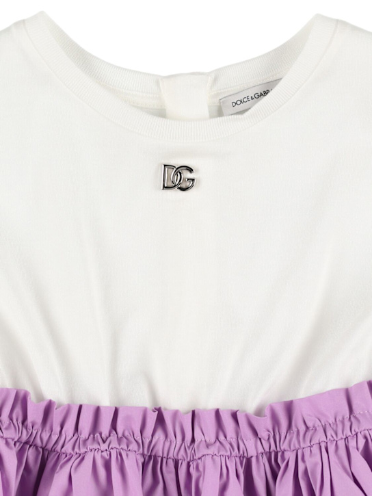 Dolce&Gabbana: Vestito in cotone stampato - Bianco/Viola - kids-girls_1 | Luisa Via Roma