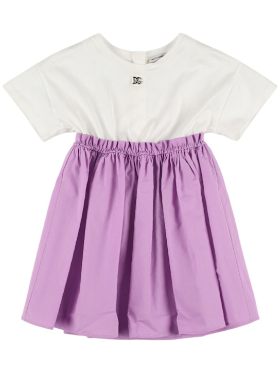 Dolce&Gabbana: Vestito in cotone stampato - Bianco/Viola - kids-girls_0 | Luisa Via Roma