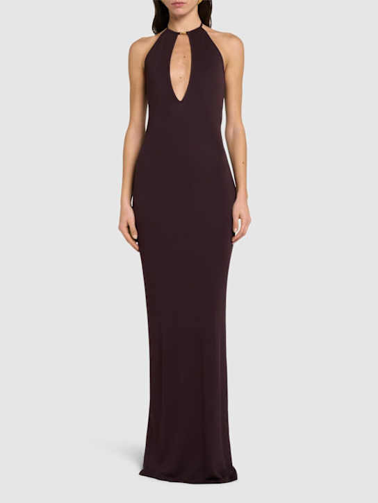 Tom Ford: Viscose crepe jersey halter neck dress - Dark Purple - women_1 | Luisa Via Roma