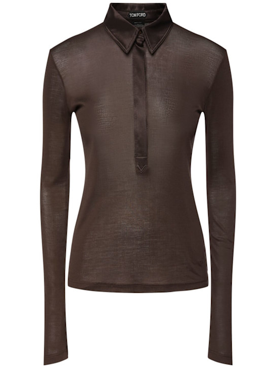Tom Ford: Silk jersey long sleeve polo - ブラウン - women_0 | Luisa Via Roma