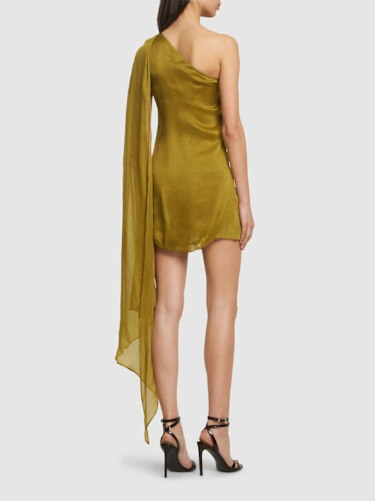 Giuseppe Di Morabito: Draped silk satin ruched mini dress - Olive Green - women_2 | Luisa Via Roma