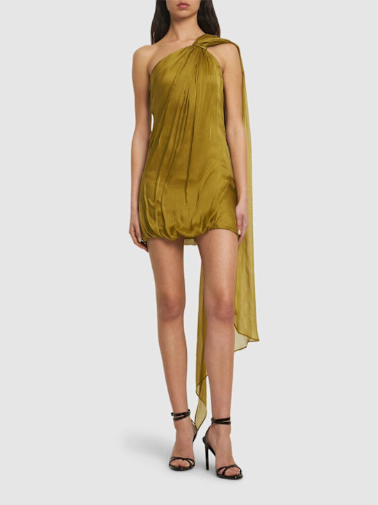 Giuseppe Di Morabito: Draped silk satin ruched mini dress - Olive Green - women_1 | Luisa Via Roma