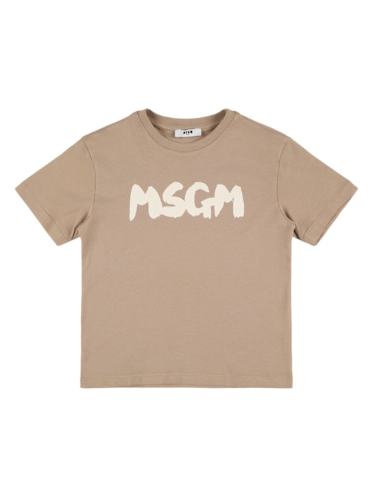 MSGM: Printed cotton jersey t-shirt - Beige - kids-girls_0 | Luisa Via Roma