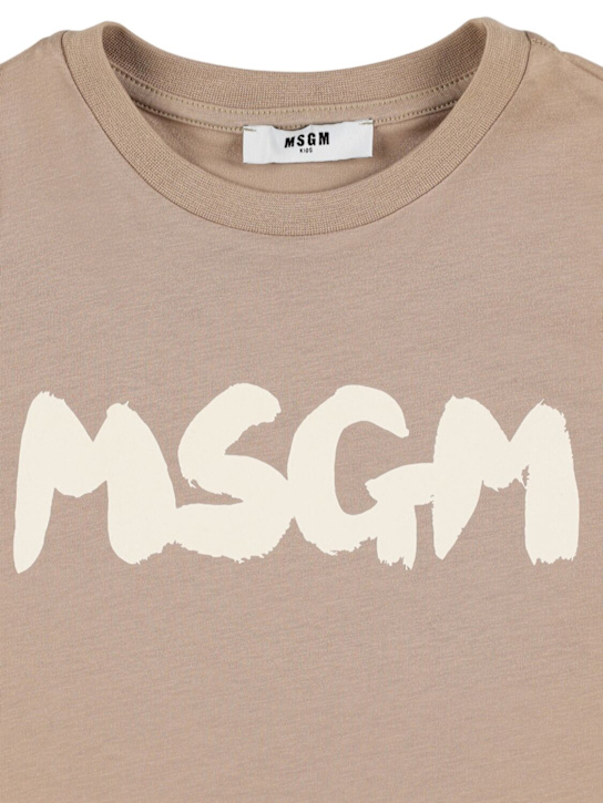 MSGM: Printed cotton jersey t-shirt - Beige - kids-girls_1 | Luisa Via Roma