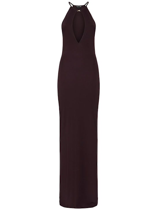 Tom Ford: Viscose crepe jersey halter neck dress - Dark Purple - women_0 | Luisa Via Roma