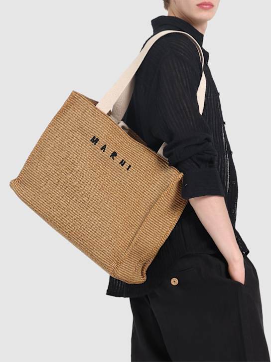 Marni: Medium logo raffia effect tote bag - Beige - men_2 | Luisa Via Roma