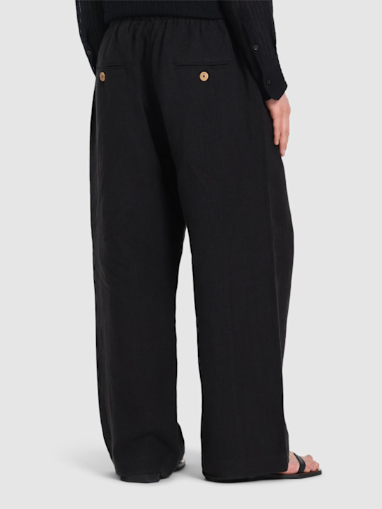 Commas: Wide leg linen pants - Black - men_2 | Luisa Via Roma
