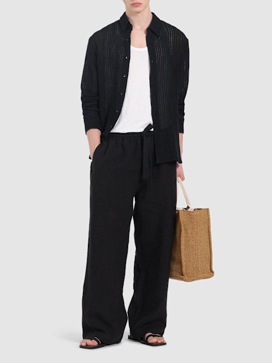 Commas: Wide leg linen pants - Black - men_1 | Luisa Via Roma