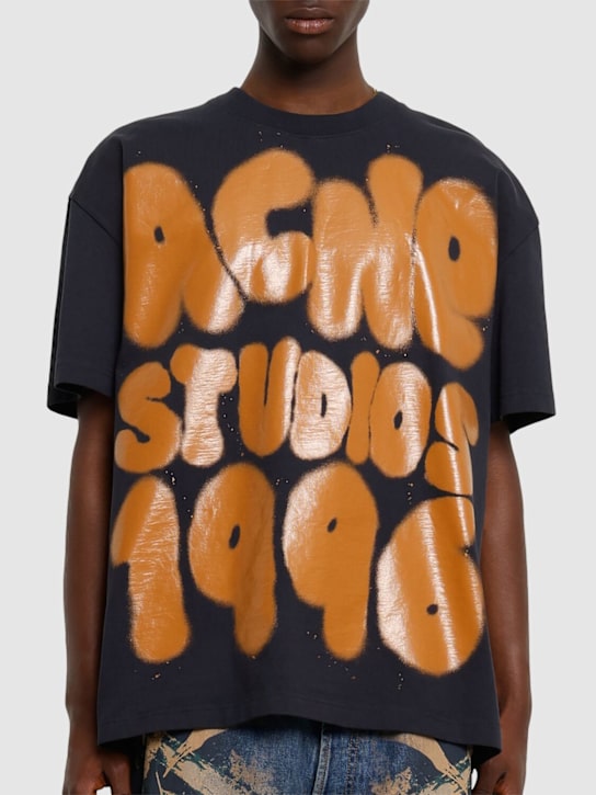 Acne Studios: Eresa Spray logo t-shirt - Black - men_2 | Luisa Via Roma