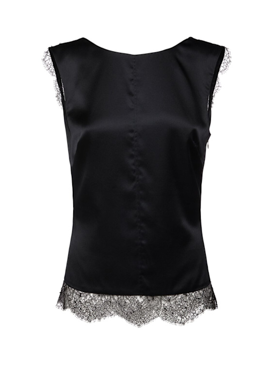 Tom Ford: Sleeveless stretch satin top w/ lace - Black - women_0 | Luisa Via Roma