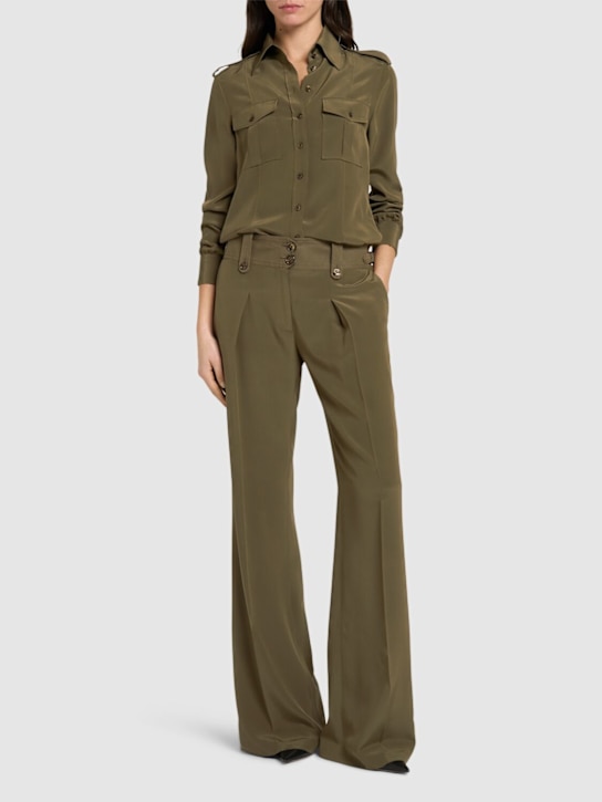 Tom Ford: Silk crepe de chine flared pants - Khaki - women_1 | Luisa Via Roma