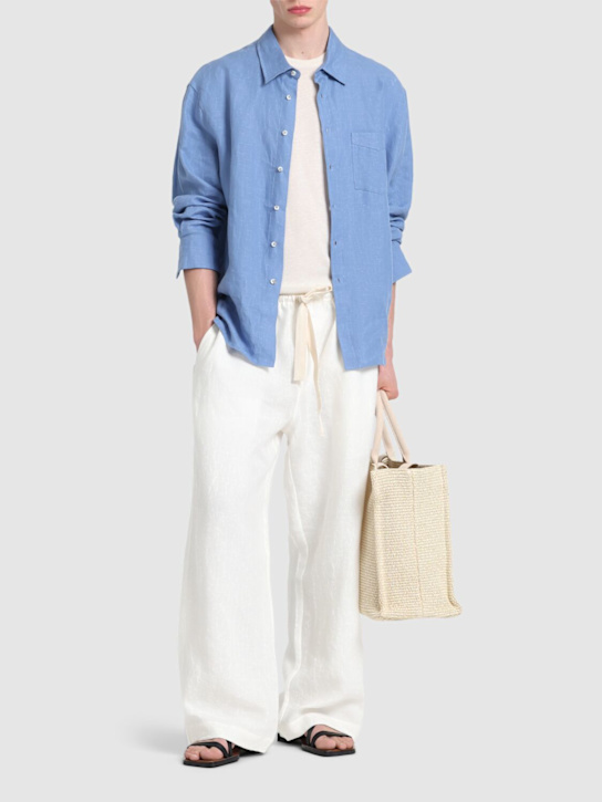 Commas: Wide leg linen pants - White - men_1 | Luisa Via Roma