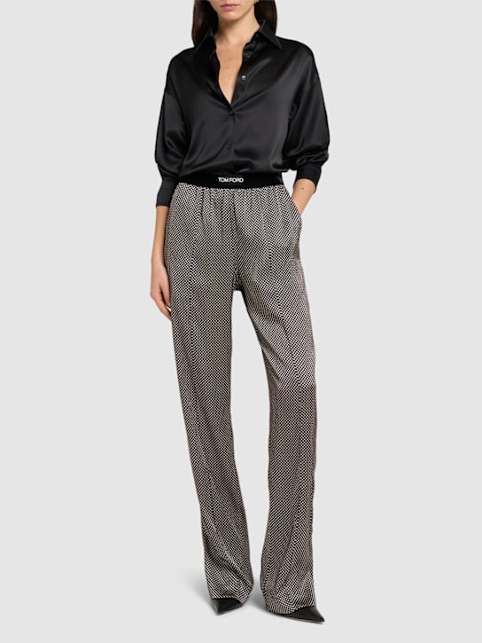 Tom Ford: Polka dot stretch satin pajama pants - Black/White - women_1 | Luisa Via Roma