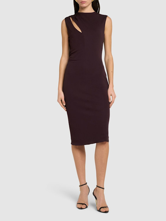 Tom Ford: Viscose crepe jersey midi dress - Dark Purple - women_1 | Luisa Via Roma