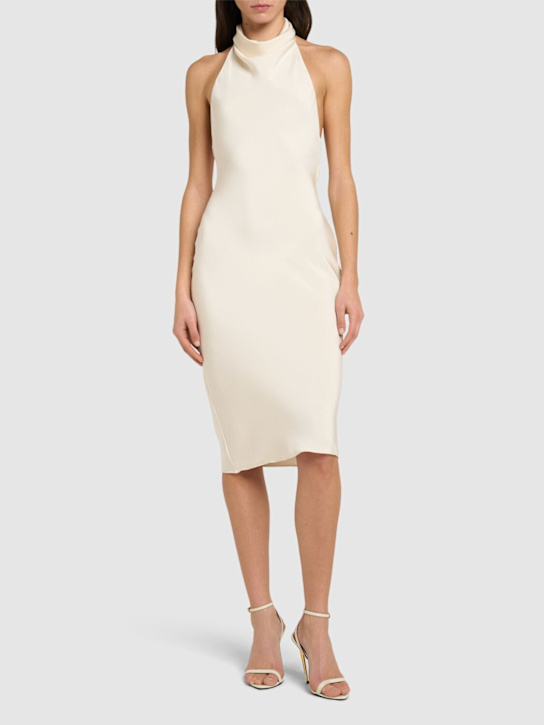 Tom Ford: Silk sablé halter neck midi dress - Ivory - women_1 | Luisa Via Roma