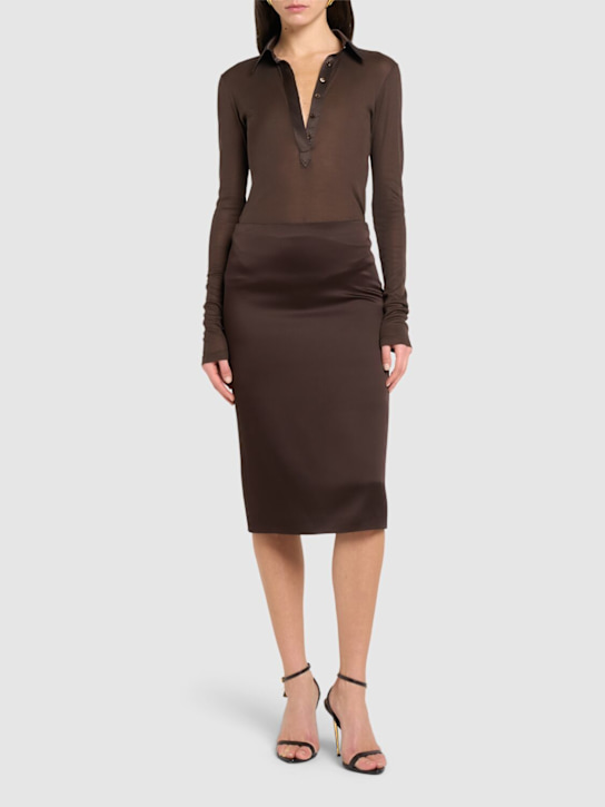 Tom Ford: Crepe envers satin midi pencil skirt - Dark Brown - women_1 | Luisa Via Roma