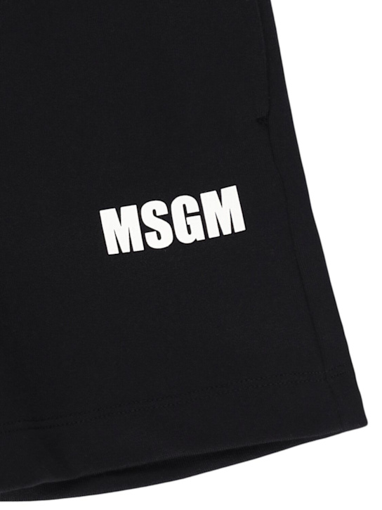 MSGM: Logo cotton sweat shorts - Black - kids-boys_1 | Luisa Via Roma