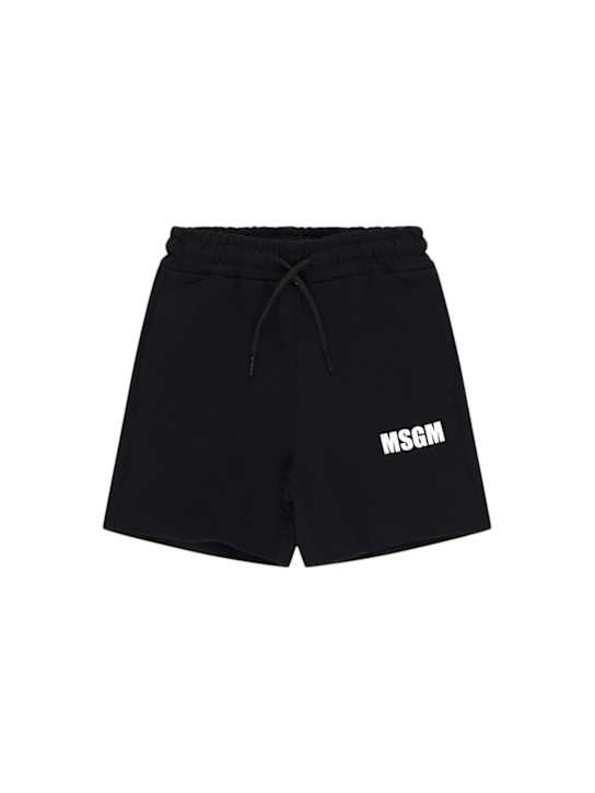 MSGM: Logo cotton sweat shorts - Black - kids-boys_0 | Luisa Via Roma