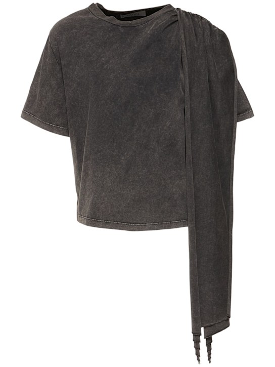 Giuseppe Di Morabito: Cotton jersey ruched t-shirt - Black - women_0 | Luisa Via Roma