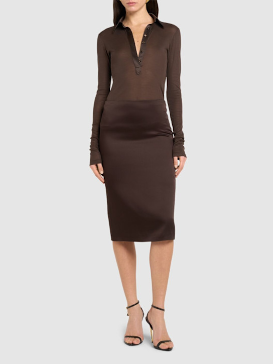 Tom Ford: Silk jersey long sleeve polo - ブラウン - women_1 | Luisa Via Roma