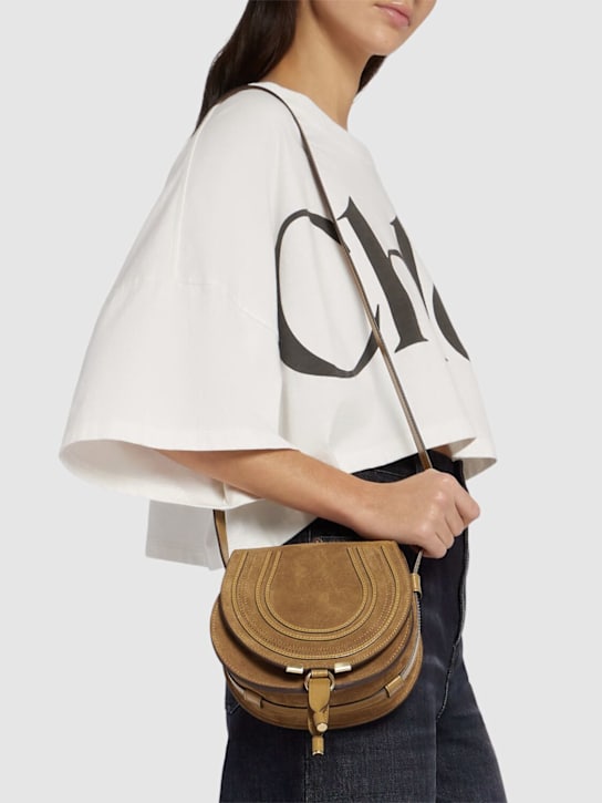 Chloé: Marcie suede bag - Gold Khaki - women_1 | Luisa Via Roma