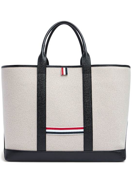 Thom Browne: Medium cotton tote bag - men_0 | Luisa Via Roma