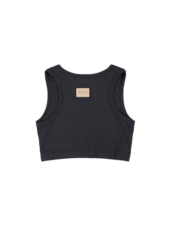 MSGM: Printed cotton interlock tank top - Black - kids-girls_1 | Luisa Via Roma