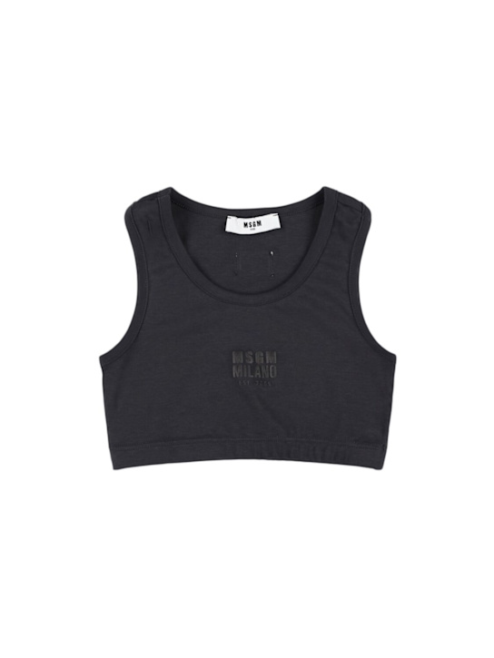MSGM: Printed cotton interlock tank top - Black - kids-girls_0 | Luisa Via Roma