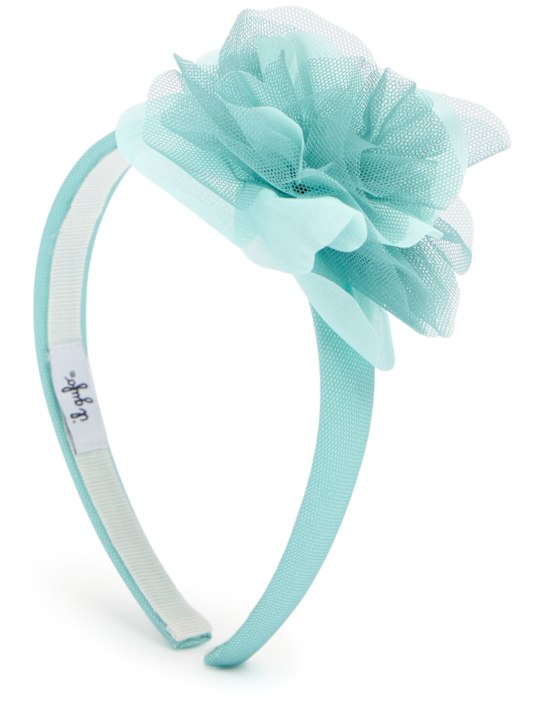 Il Gufo: Cotton headband w/ tulle flower - Green/Blue - kids-girls_0 | Luisa Via Roma