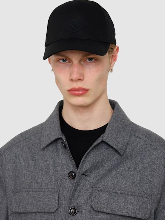 Moncler: Logo detail cotton baseball cap - Black - men_1 | Luisa Via Roma