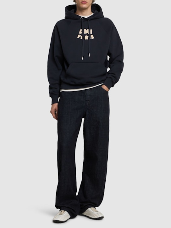 AMI Paris: Cotton hoodie - Navy - men_1 | Luisa Via Roma
