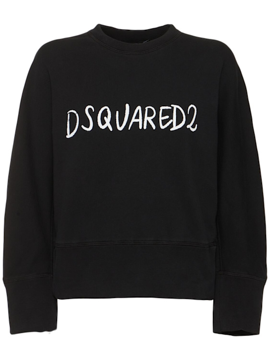 Dsquared2: Logo print cotton sweatshirt - Black - women_0 | Luisa Via Roma