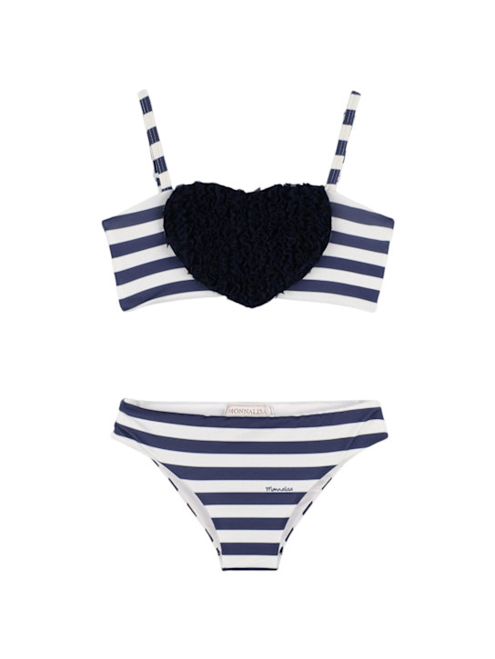 Monnalisa: Bikini in misto poly a righe - Bianco/Blu - kids-girls_0 | Luisa Via Roma