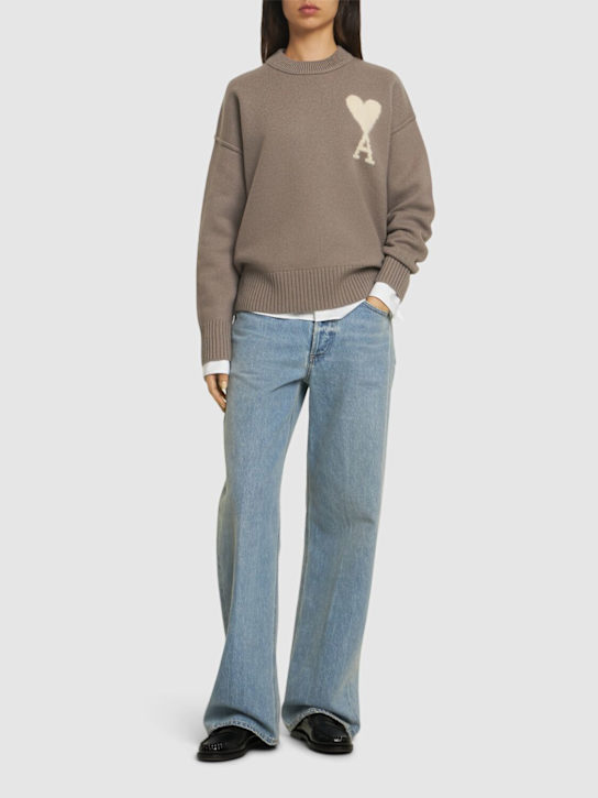 AMI Paris: Logo wool crew sweater - Grey - women_1 | Luisa Via Roma