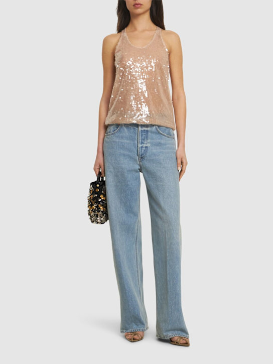 Giuseppe Di Morabito: Sequined tank top - Beige - women_1 | Luisa Via Roma