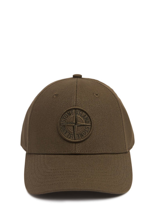 Stone Island: Cotton logo baseball cap - Military Green - men_0 | Luisa Via Roma