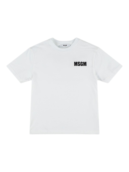 MSGM: T-shirt in jersey di cotone stampato - kids-girls_0 | Luisa Via Roma