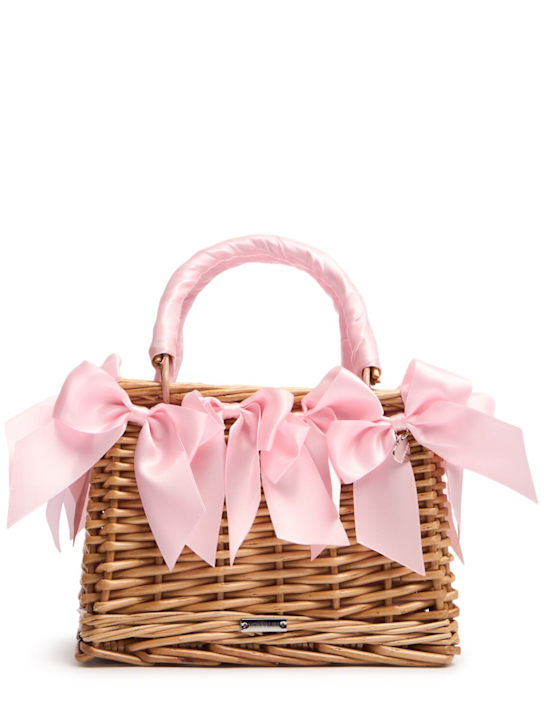 Monnalisa: Woven top handle bag w/ bows - Brown - kids-girls_0 | Luisa Via Roma