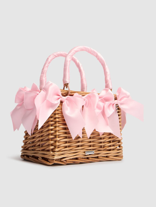 Monnalisa: Woven top handle bag w/ bows - Brown - kids-girls_1 | Luisa Via Roma
