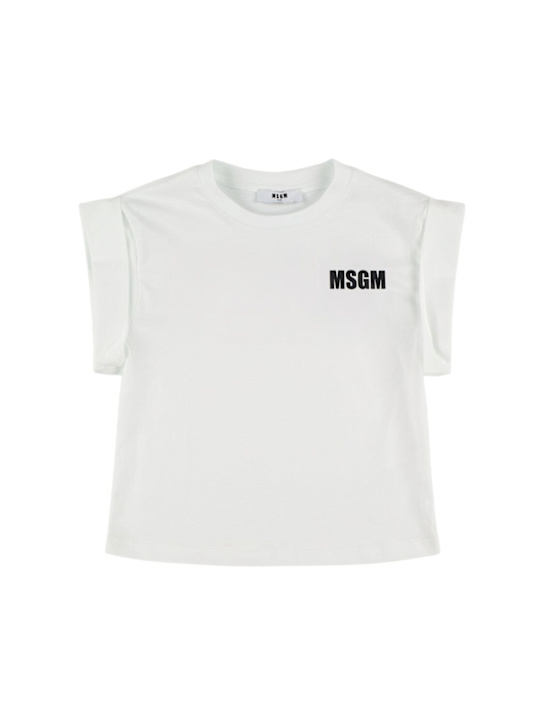 MSGM: T-shirt in jersey di cotone con logo - kids-girls_0 | Luisa Via Roma