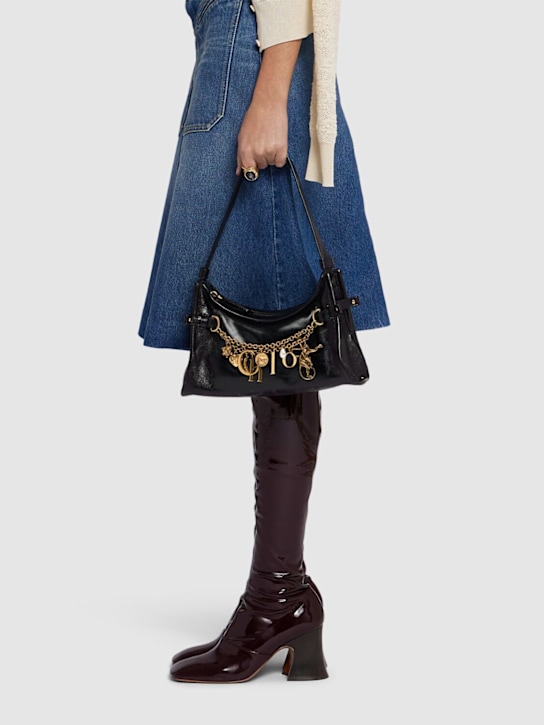 Chloé: Charms shiny leather shoulder bag - Black - women_1 | Luisa Via Roma