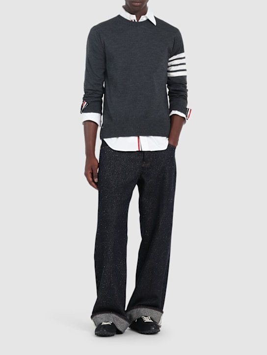 Thom Browne: Wool crewneck sweater - Dark Grey - men_1 | Luisa Via Roma